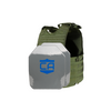 Front view of the Condor EXO AR550 III+ Body Armor Package in OD Green polyshield coating in SAPI cut