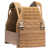 coyote tan Caliber Armor DV8 Plate Carrier  front view with low-profile adjustable design on a white background