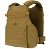 Front view of the coyote brown Modular Operator Plate Carrier (MOPC) Gen II by Condor Outdoor with no cummerbund on a white background