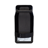 Back view of black 8" x 17" Caliber Armor Pistol rated NIJ HG2 Ballistic Shield with handle, padded armrest, & retension strap on a white background